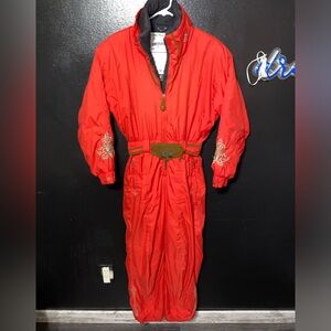 Vintage 90s Obermeyer Thermolite One Piece Snowsuit Womens 6 Petite Red Belted